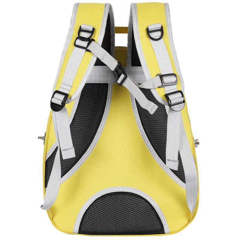 Transparent breathable bird backpack carrier for parrots and cockatiels.